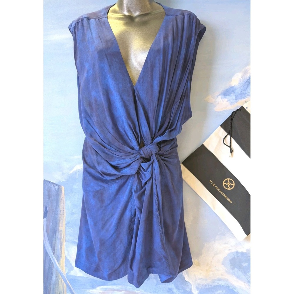NEW! VIX Paula Hermanny M Royal Blue Knot Tie Short Cover-Up With Drawstring Bag